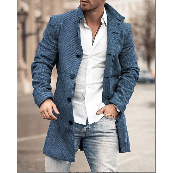 Spring New Men's Pocket Versatile Daily Retro Stand Up Collar Medium Long Woolen Coat Men's Casual Coat Men's Clothing