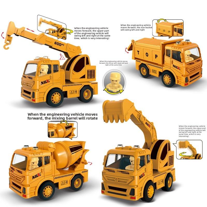 Plastic Vehicle Engineering Toy With Inertial Motion And Action Features For Kid
