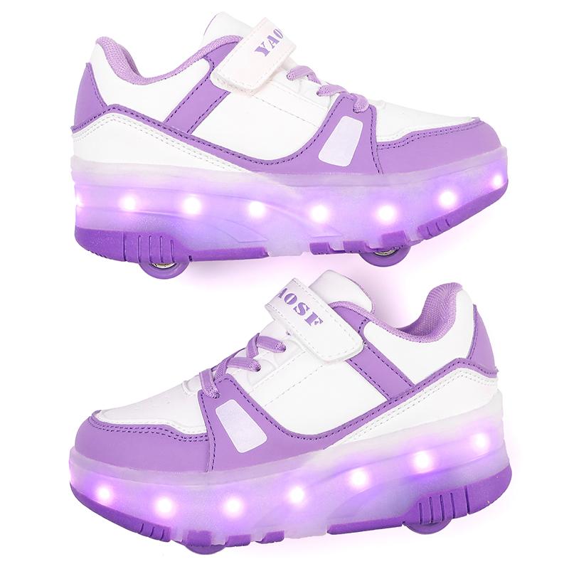 

Kids Glowing Sneakers Charging /Disassembling Four Wheels LED Kids Glowing Sneakers Boy Luminous Sneakers 31 фиолетовый