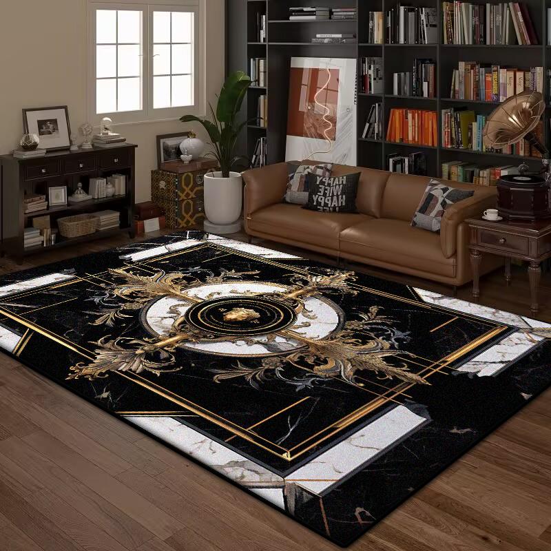 

Черные Золотистые Ковры в Ретро Стиле для Гостиной Домашней Спальни Декорация Роскошный Ковер Большой Площади Диванный Столик Нескользящий Напольный Коврик 60x90cm