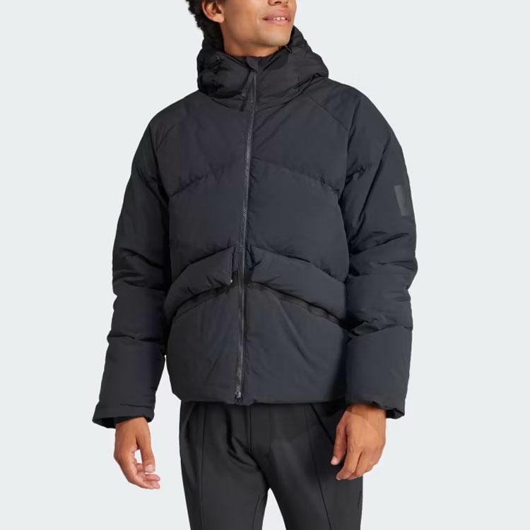 Adidas Big Baffle Jacket 530 Down Jacket With Logo Hooded Long Sleeve Men Jacket Black IK3156