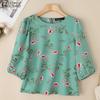 ZANZEA Damen 3/4-Ärmel Freizeit Rundhals Floral bedruckte Bluse