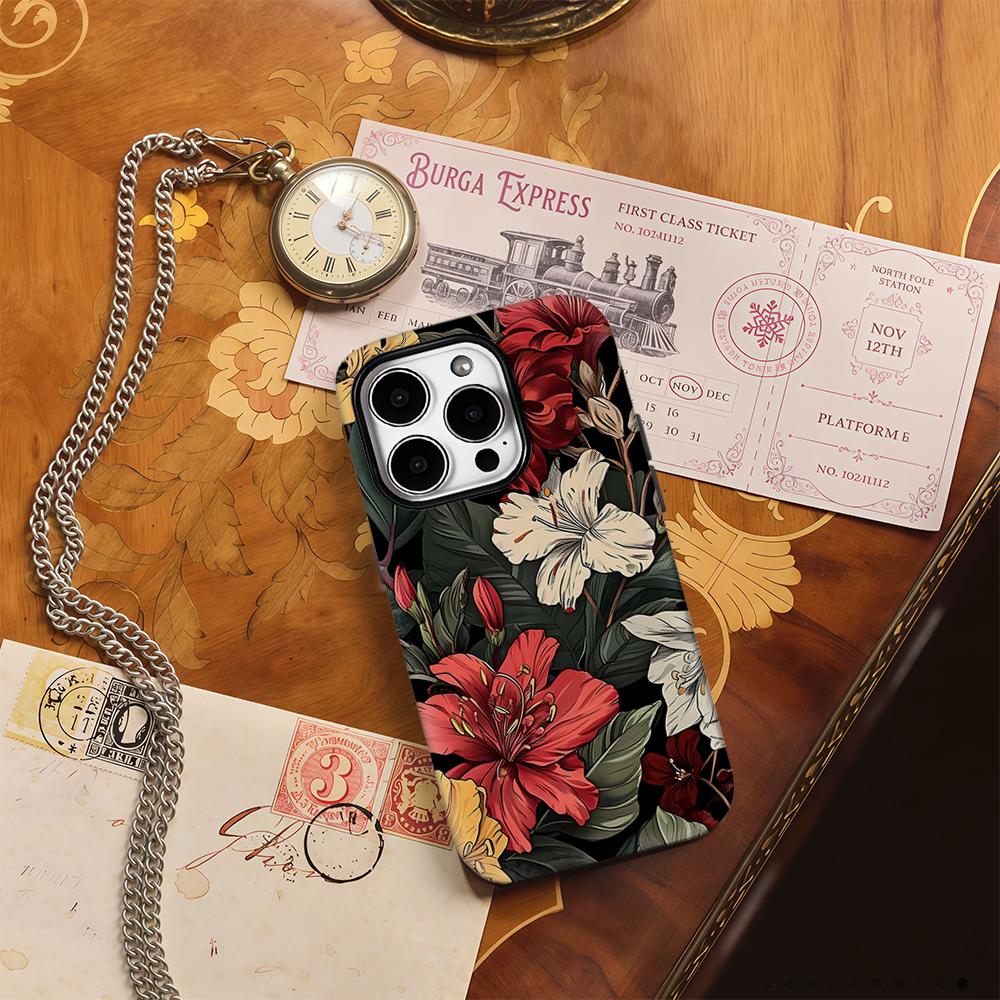Vintage Hibiscus Bloom Phone Case for IPhone 17AIR 16E 16 15 14 13 12 11 17 Pro Max Plus Double-layer Back Cover