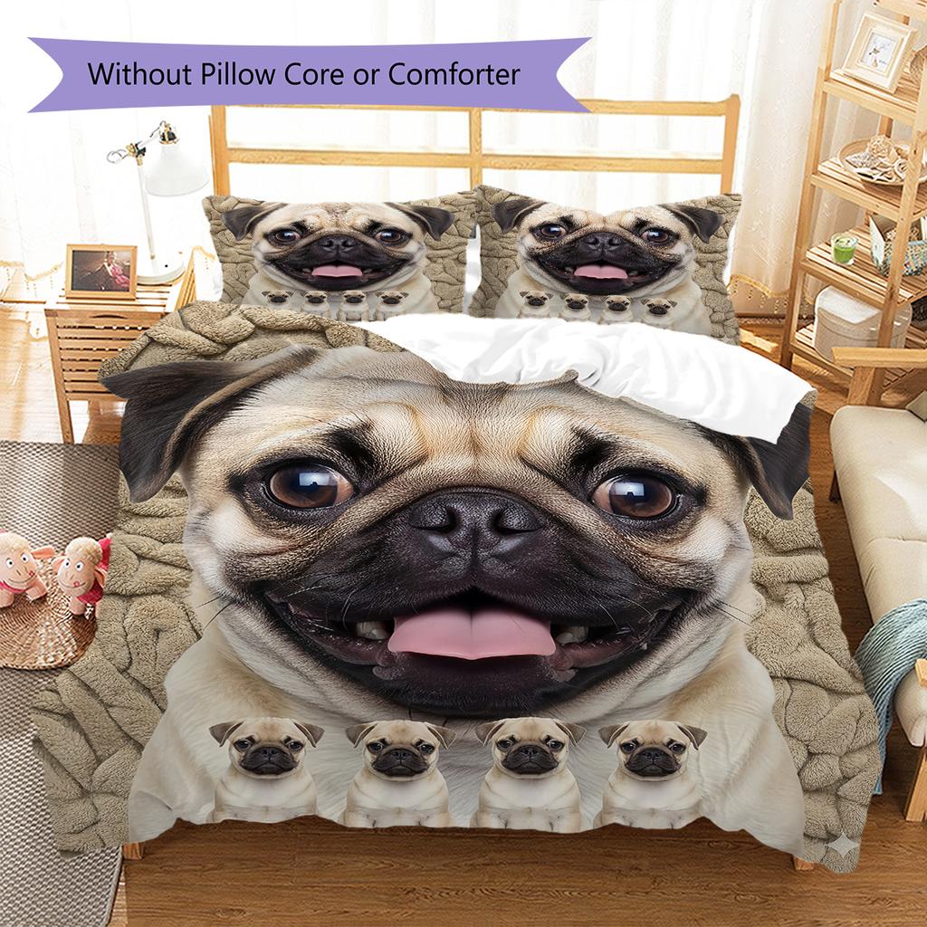 Bulldog Pattern Bedding Quilt Set Quilt Cover Pillowcase Home Decoration Gift (1 * duvet cover + 2 * pillowcase, without core)