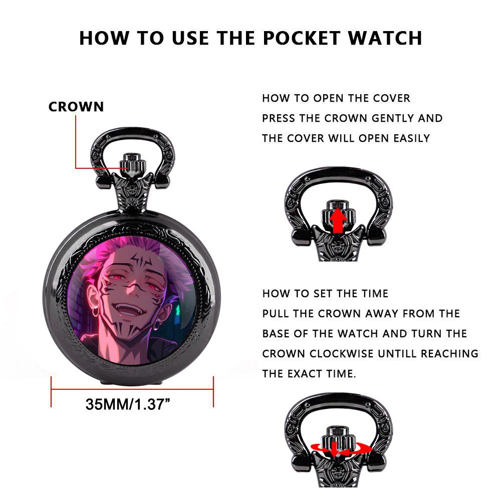 Ryomen Sukuna Purple Hair Vintage Pocket Watch | Glass Dome Men Women Pendant Chain | Jewelry Clock Gift Reloj De Bolsillo