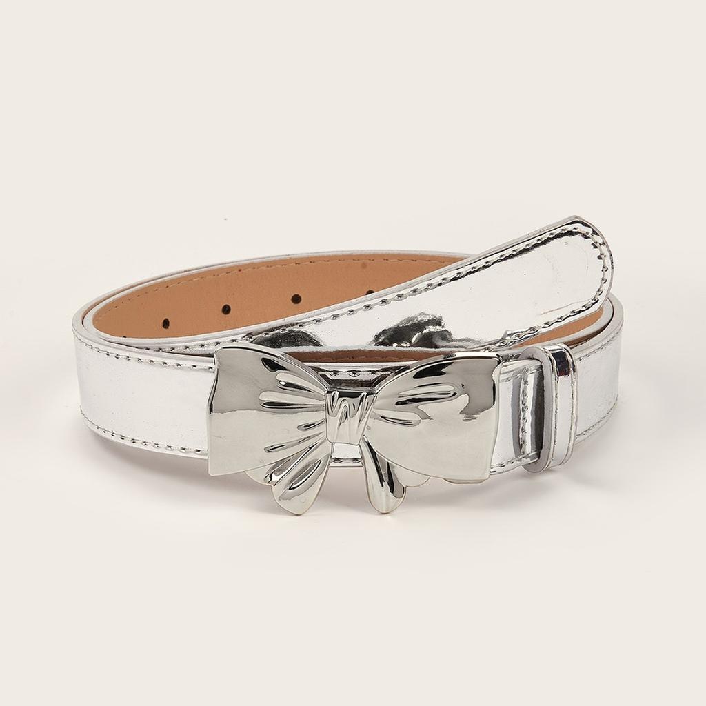 New mirror bow buckle belt versatile simple retro women's glossy belt decorative jeans belt trend