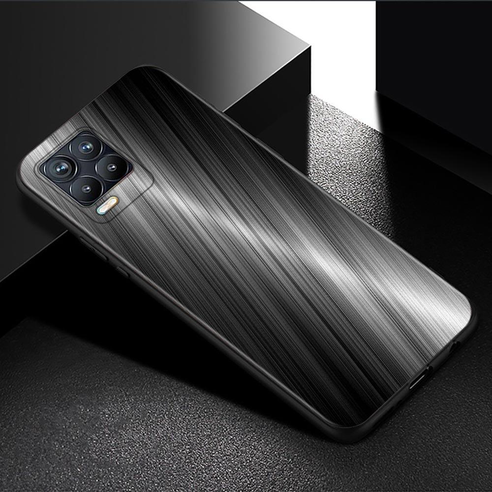Schwarze Hülle für Realme 8 C21 5 6 7 Pro C3 XT GT Master Explorer 7i X50 C11 C21Y C20A X7 Cover dunkel gebürstetes Metall Texturmuster