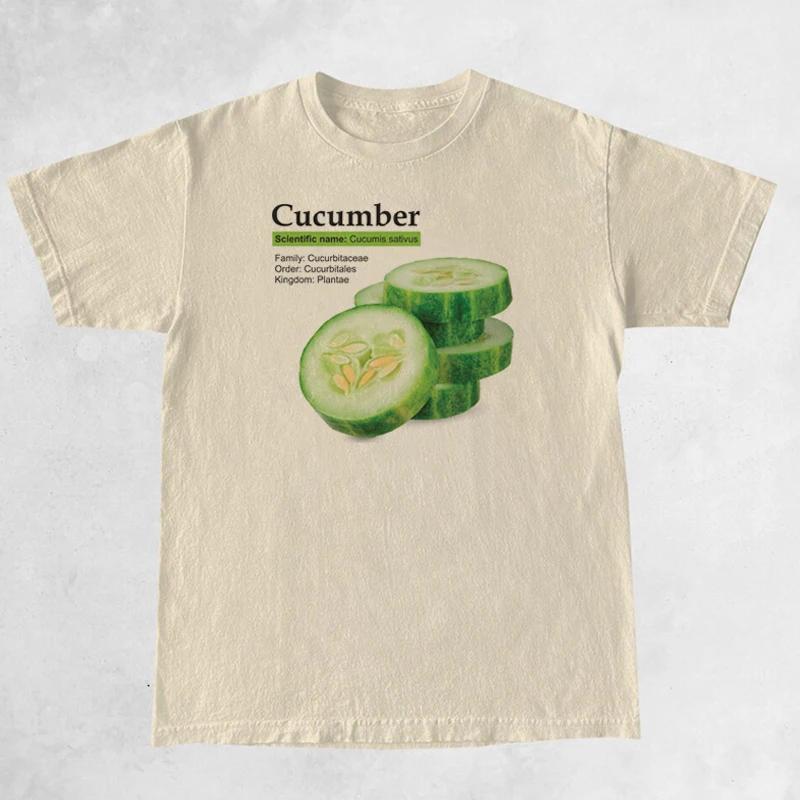 Cucumber Retro Fashion Streetwear TShirts Women Oversized Short Sleeve Vegetable T Shirt Unisex Vintage Graphic Tees Clothes