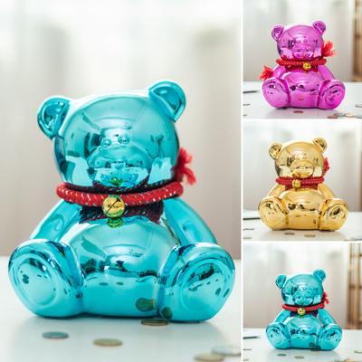 Electroplating Bear Piggy Bank Sitting Bear Coin Money Bank Home Office Bookshelf Desktop Decoration Ornament Kids Adults Gift