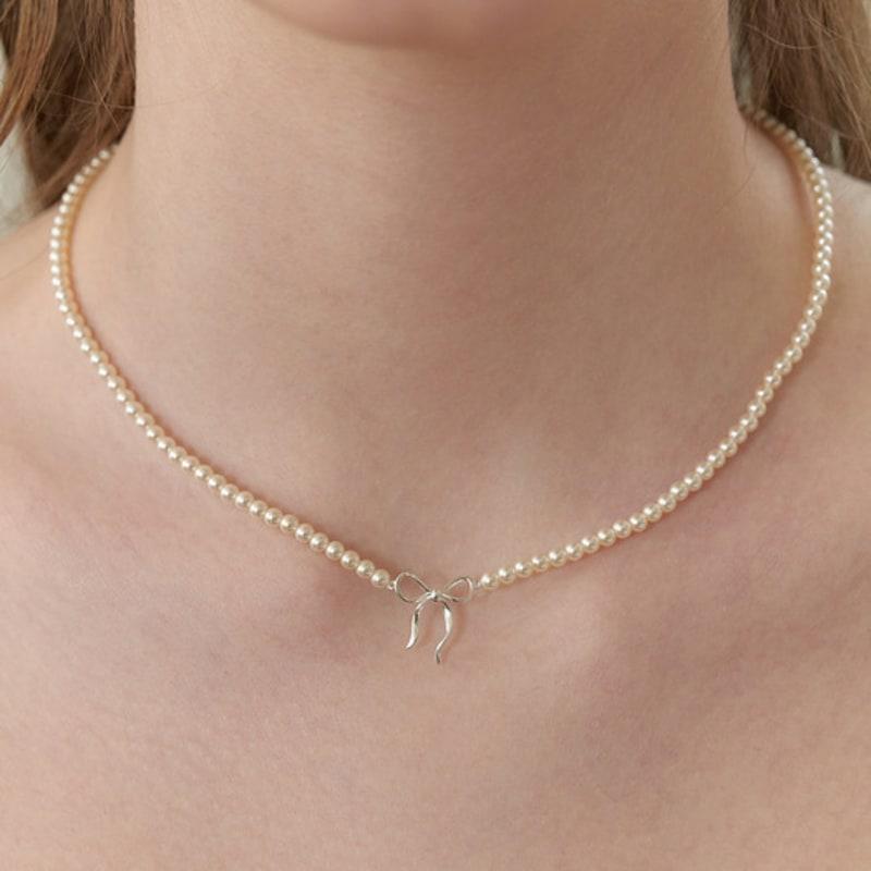 Tatiana (925 Silver) Ribbon Tie Pearl Necklace NZ2173