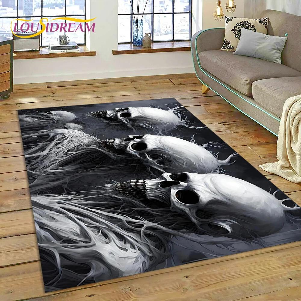 3D Horror Gothic Skull Skeleton Rug Carpet for Living Room Bedroom Decor,Floor Mat Non-slip Decoration for Sofa Doormat Gift Kid
