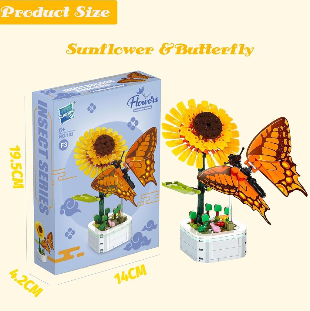 Zestaw Budowlany Bukiet Kwiatów, Zabawki Budowlane Kwiaty, Cegiełki Budowlane Kwiaty Zabawki Projekt Kreatywny do Wystroju Domu Pokoju