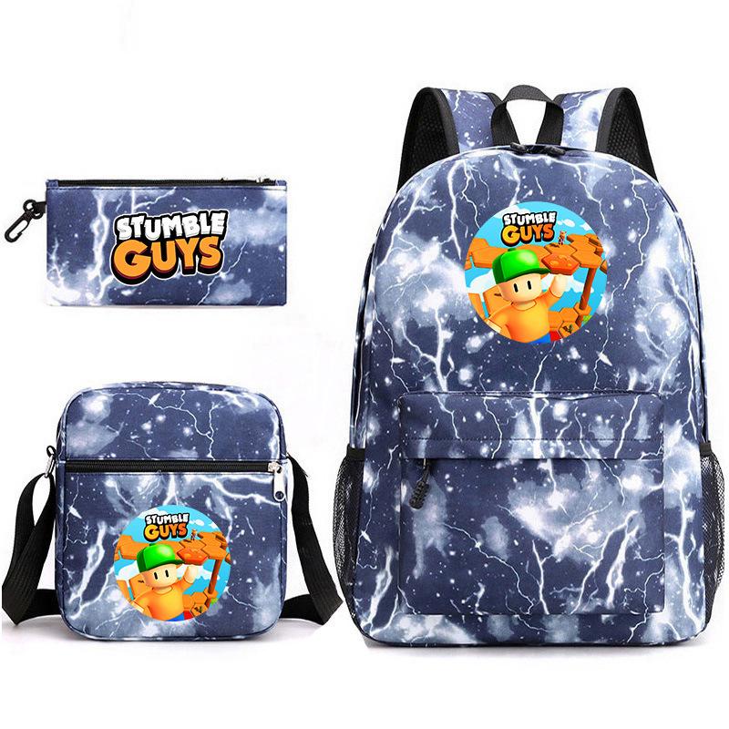 Large Capacity Schoolbag with Shoulder Strap; Student Three-piece Pencil Case Set
