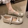 Fashion Mary Jane Shoes Autumn New Round Toe Shallow Mouth Pearl Bow One Slip Soft Sole Anti-slip Wear-resistant Single Shoes
