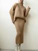 European and American Style Turtleneck Sweater Set Women's Loose Thermal Cover Head Pit Strip Skirt Sweater Two-piece Set Popular