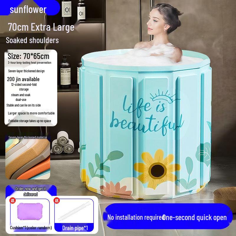 Large Portable Soaking Tub with Thick Quilted Insulation - No Installation Needed, Folding Bathtub for Adults.
