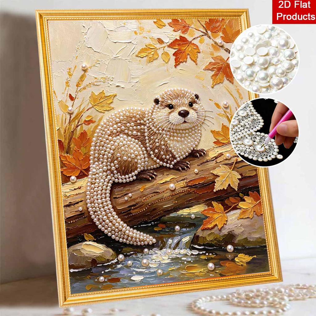 Frameless DIY Pearl Bead Painting Kit Otter Pattern Creative Relaxing Craft Canvas Home Decor Adult Gift