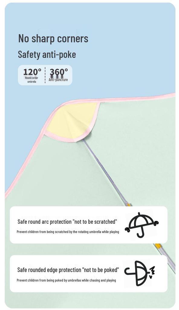 8-Rib Manual Buckle Safety Umbrella with Pink Edges, UV Protection, 3-Fold, for Female Students