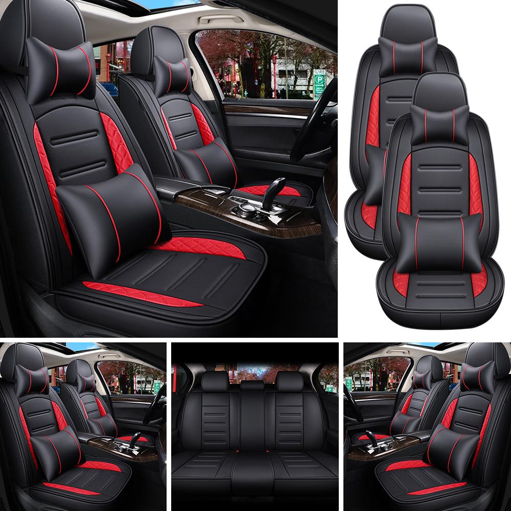 5-Seat PU Leather Universal Car Seat Covers Full Set Front Rear Seat Cushion Anti-scratch Protection For Sedan SUV,with Pillow