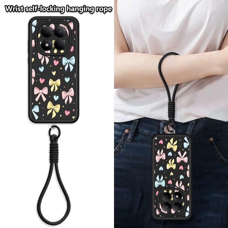 Colorful Bowknots Print Lanyard Case For Xiaomi 14T 13T Pro Redmi Note 15 Pro 4G 14 13 Pro+ 5G Shockproof Bumper Soft Cover