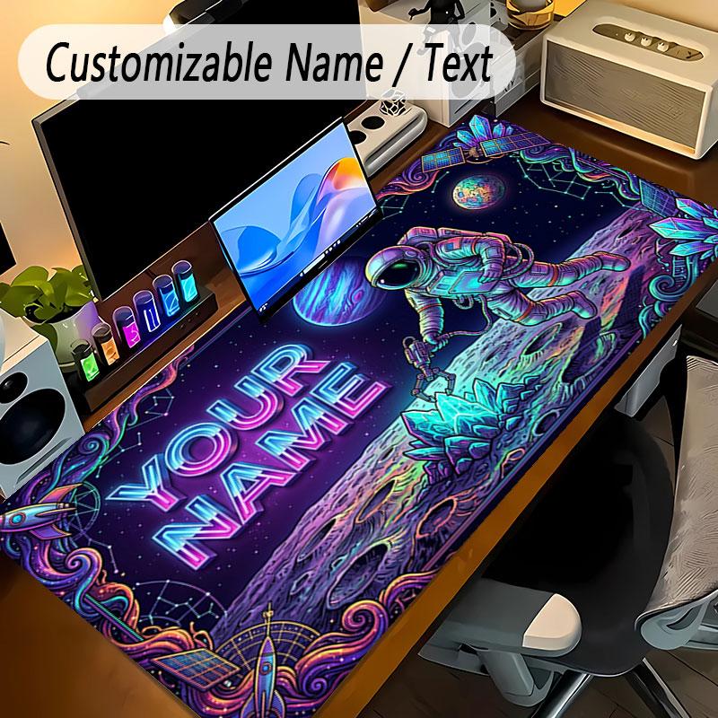 Astronaut Space Theme Personalized Mouse Pad Custom Name Text Non Slip Desk Pad For Laptop Office Desktop