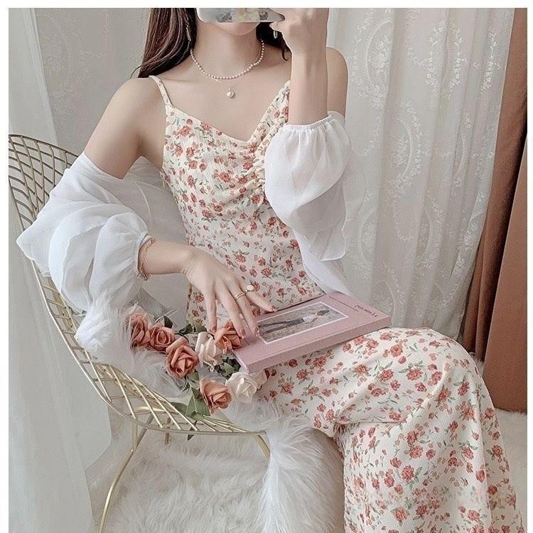Romantic Flower Print Knit Camisole Dress For Summer Casual Wear