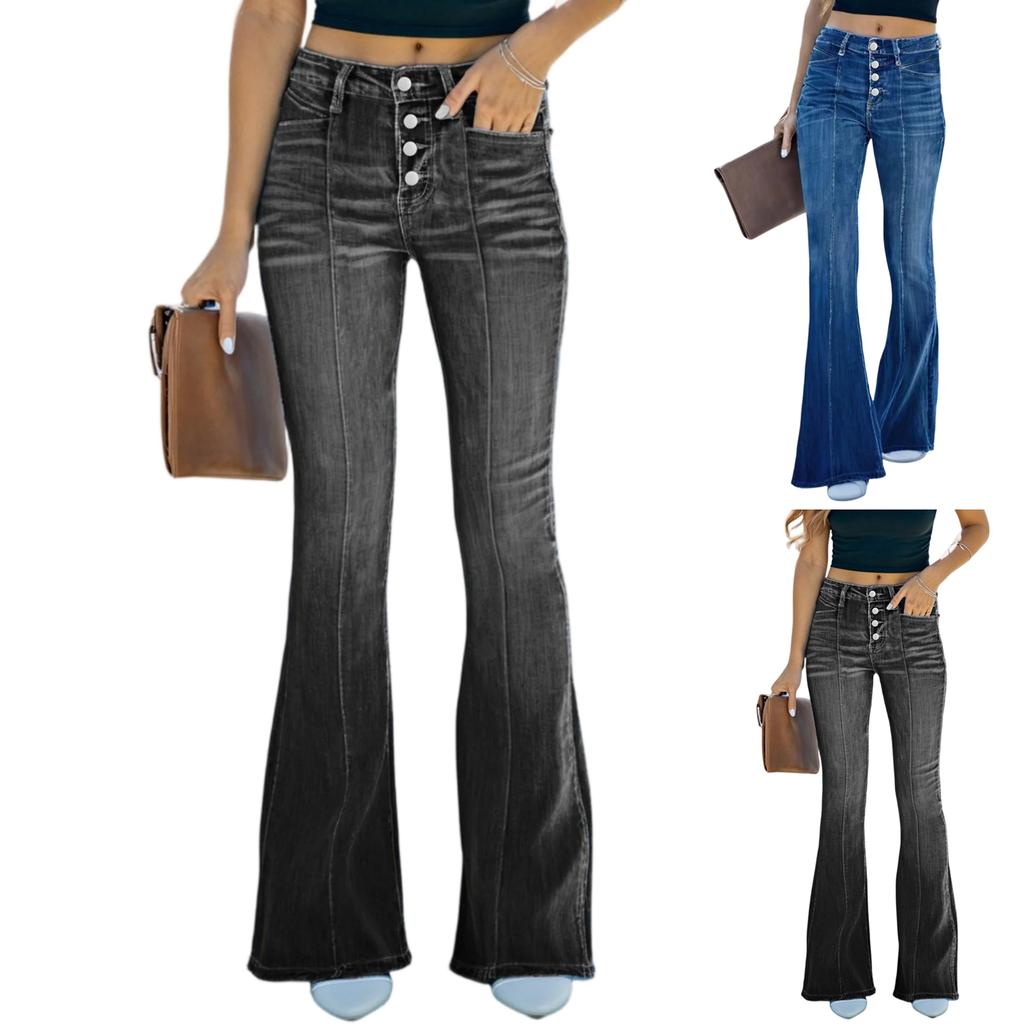Damen Jeans mit hoher Taille und gewaschener Optik, modische, vielseitige Hose mit geradem Bein