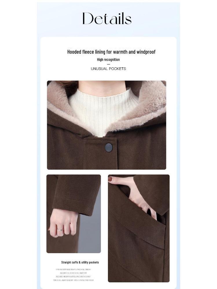 2024 Women Autumn Winter Thickened Cotton Padded Parker Jacket Mid Length Coat for Middle Aged