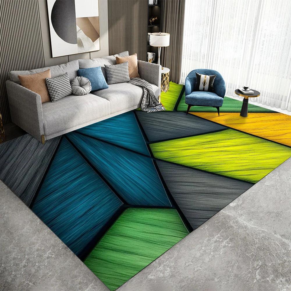 Modern Geometric Area Rug, Colorful Triangles Squares Patterns, Soft Non Slip Carpet for Living Room Bedroom Decor