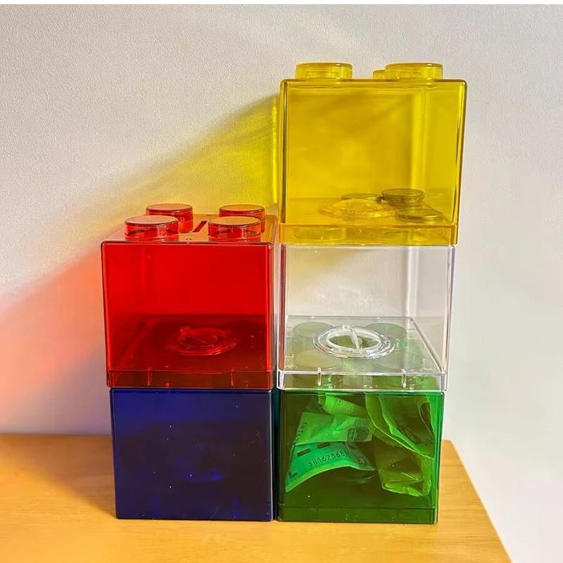 Building Block Toy Storage Box Transparent Plastic Block-Shaped Piggy Bank Coin Storage Box Stackable Sundries Storage Tank