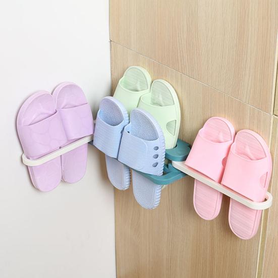 2Pcs Slippers Storage Rack Punching Free 3 In 1 Wall-Mounted Folding Organizer Kitchen Bathroom Slipper Stand