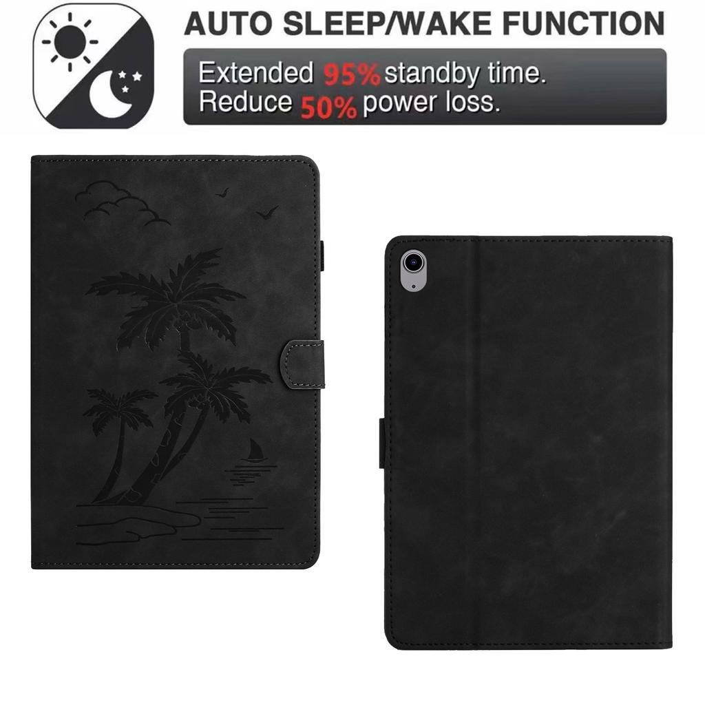 For iPad Mini (2024)/mini (2021) Smart Case PU Leather Coconut Tree Imprinted Tablet Cover with Card Holder
