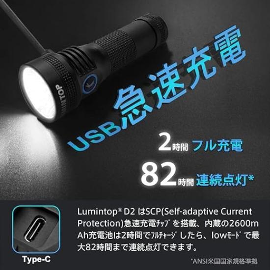 LUMINTOP Powerful LED Quick Charge 1000 475 Meter Beam 6500K Cool White LED Color Includes Waterproof Light Long-Range Flashlight, Type-C Searchlight,