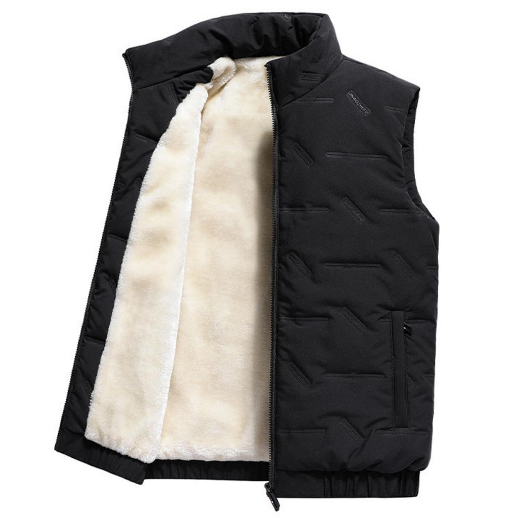 Men's Casual Solid Color Zipper Vest, Men's And Women's Stand-up Collar With Fleece Vest Jacket