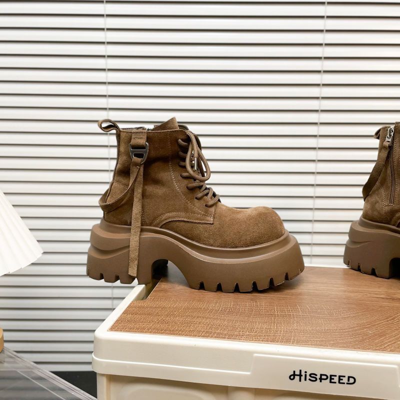 Women's Matte Leather Big Head Martin Boots,Thick Sole Motorcycle Ankle Boots for Autumn Winter