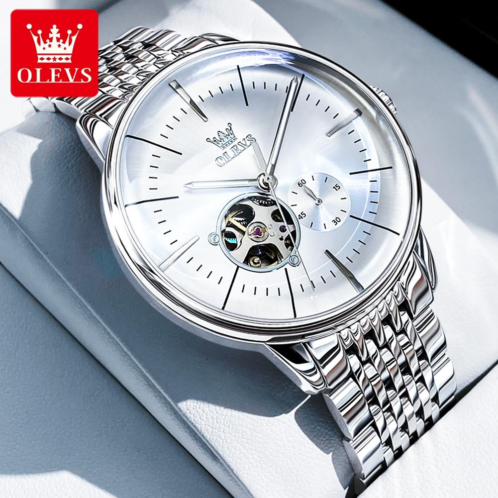 OLEVS 6708 Fashion Men's Watches Leather Strap Original Brand Self-winding Automatic Mechanical Wristwatch for Man Waterproof