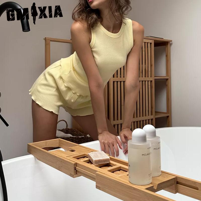 GMXIA Spring and Summer Pajamas Set Solid Colour Comfortable Vest Shorts Casual Loungewear Two-piece Set