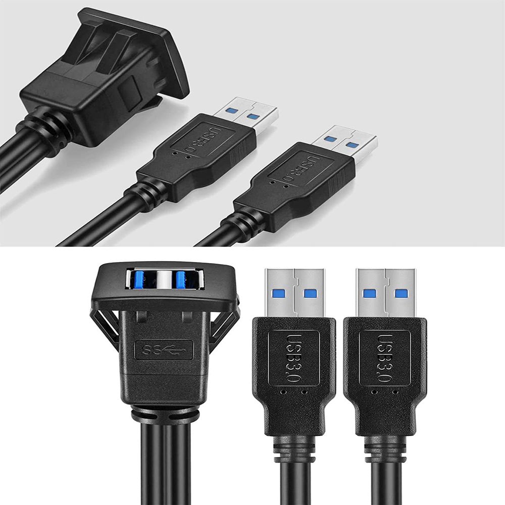 3ft Dual Ports Square USB 3.0 Car Dashboard Panel Flush Mount Extension Cable