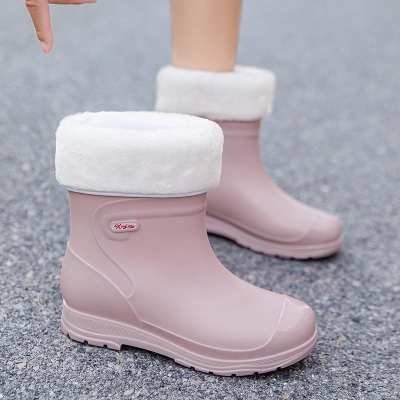 Rain Shoes Short Tube Women's Thick-soled Waterproof Shoes Non-slip Outdoor Rain Boots Work Rubber Shoes Warm Water Boots Women's Fashion
