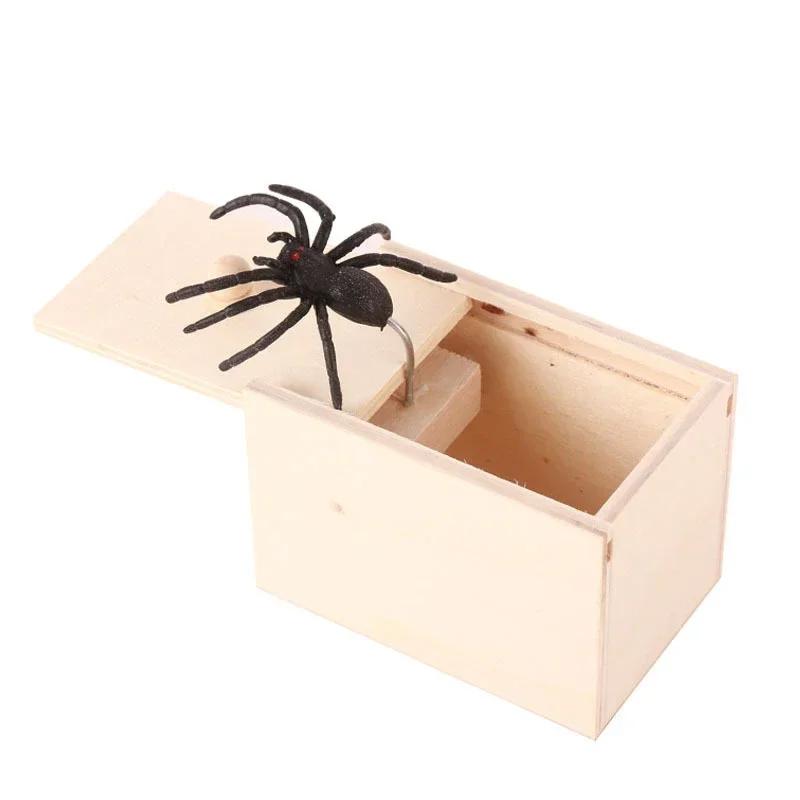 Spinnen-Streichbox Holz Spaß Überraschung Glückliche Box Scherz Streichspielzeug Neuheit Halloween Geschenke für Freunde DROPSHIPPING