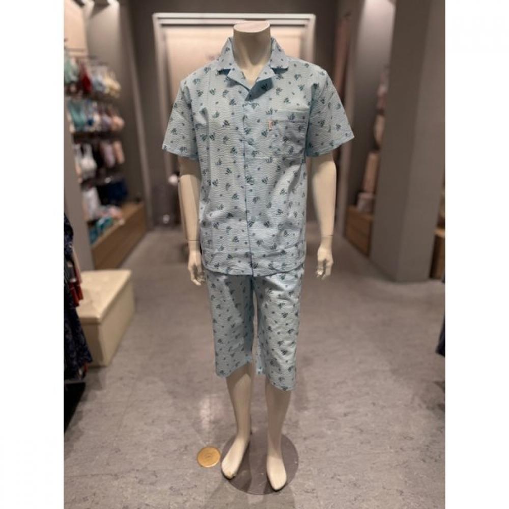 Triumph 100  Cotton Mini Ripple Blueberry Half Sleeve Couples Pajama Set Tempj21