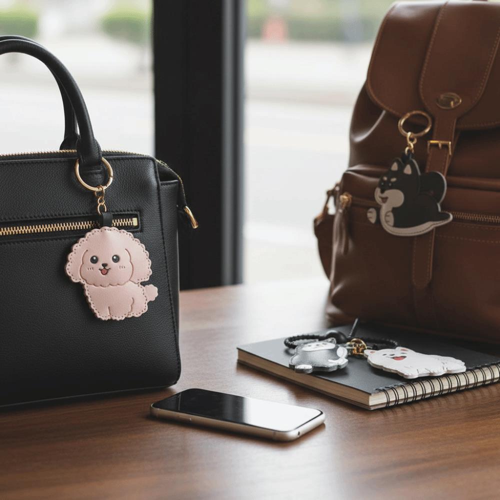 PU Leather Doggy Key Chain Pink Color Bag Hanging Pendant Creative Puppy Key Chain  Car Ornaments