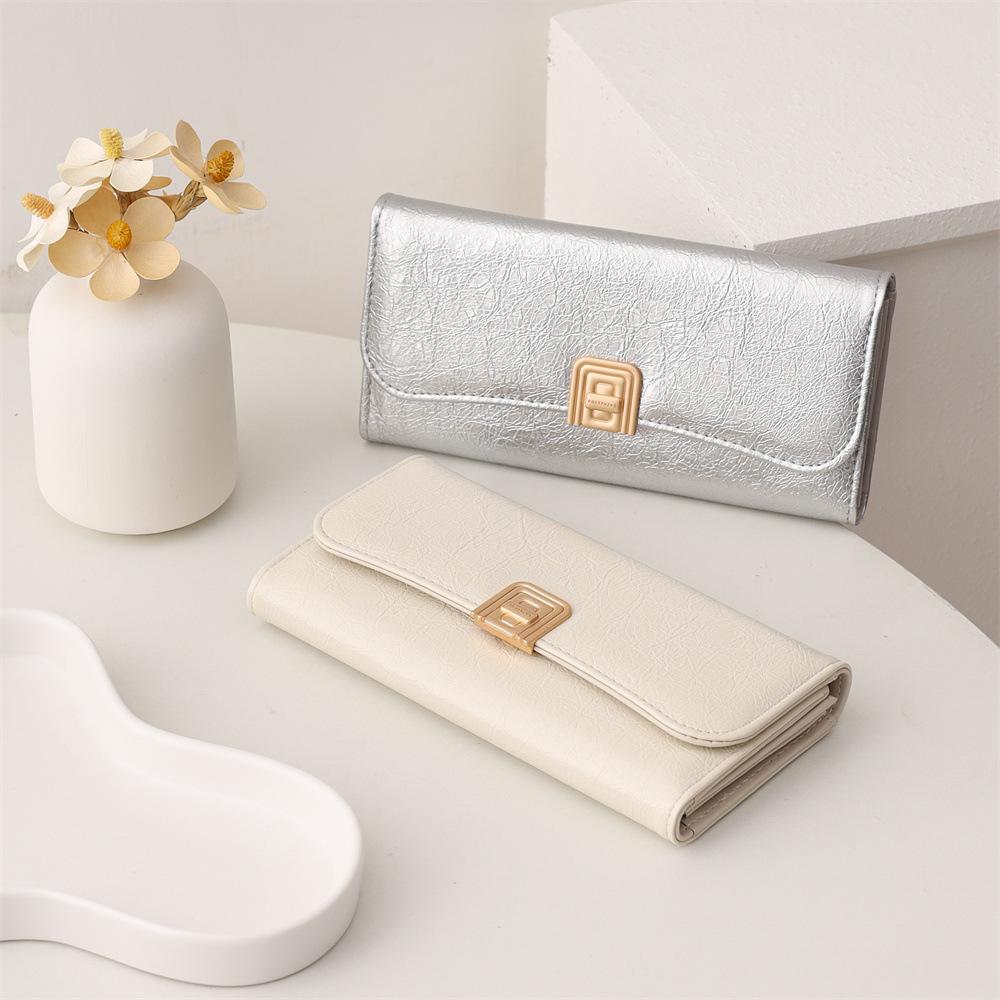 Advanced long wallet for women, solid color triple fold, multi slot zipper wallet, French hand-held small square bag