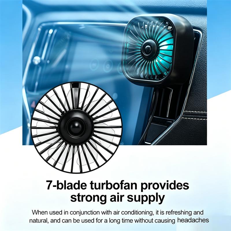 Mini Car Fan Usb Charging Car Air Outlet Electric Fan Multifunctional Led Light Seven-Blade Turbo Fan Car Electronic Supplie