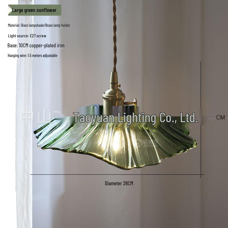 Nordic Modern Brass Sunflower Glass Pendant Lamp for Restaurant, Living Room, Bar, Bedside, Bedroom