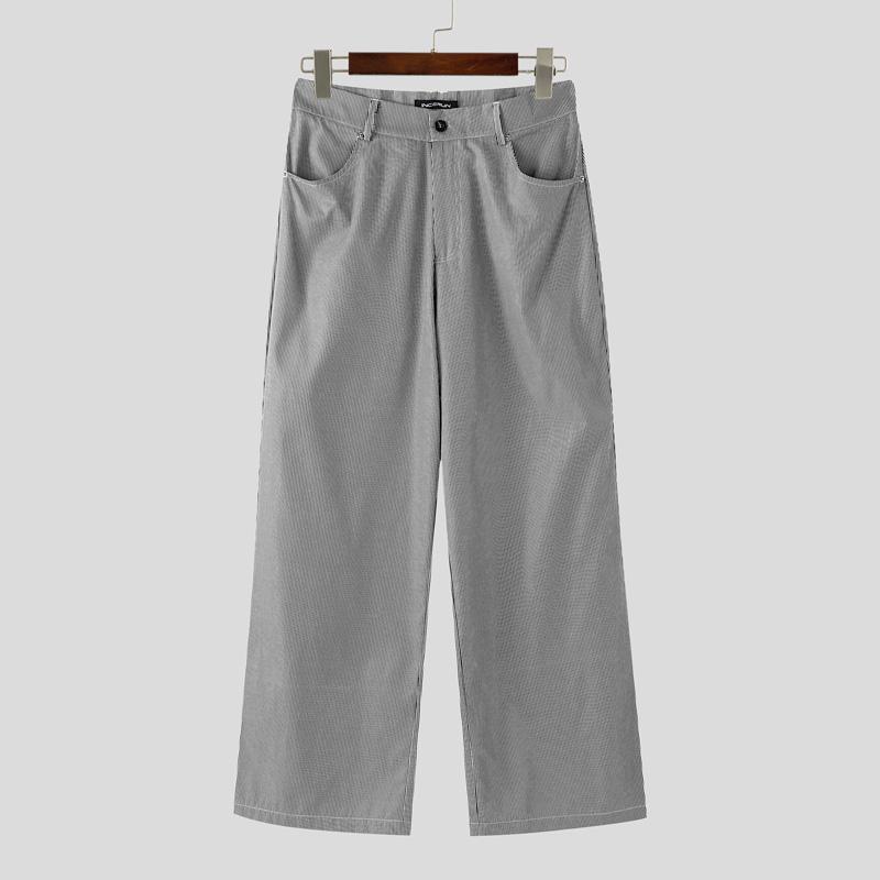 

INCERUN Men Zip-up Waist Striped Print Casual Long Straight Pants Trousers S чёрный