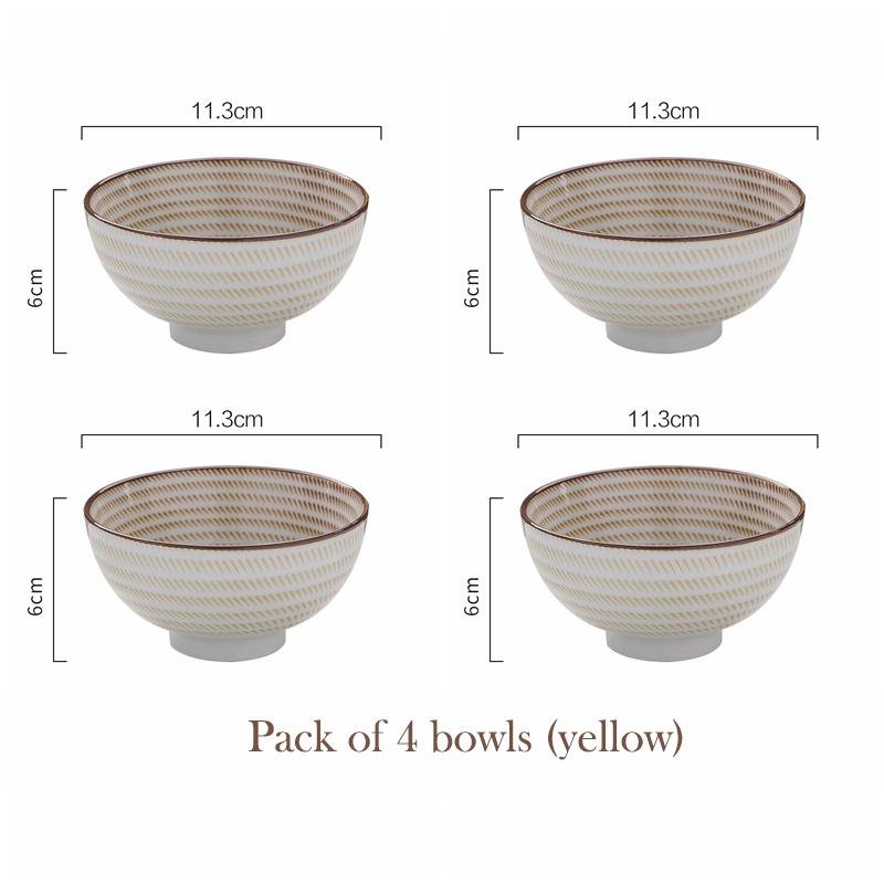 Set of 4pcs Ceramic Bowls Japanese Rice Bowl Blue Stripe Soup Bowl Restaurant Retro Dinnerware 4.5 inch Microwave Safe