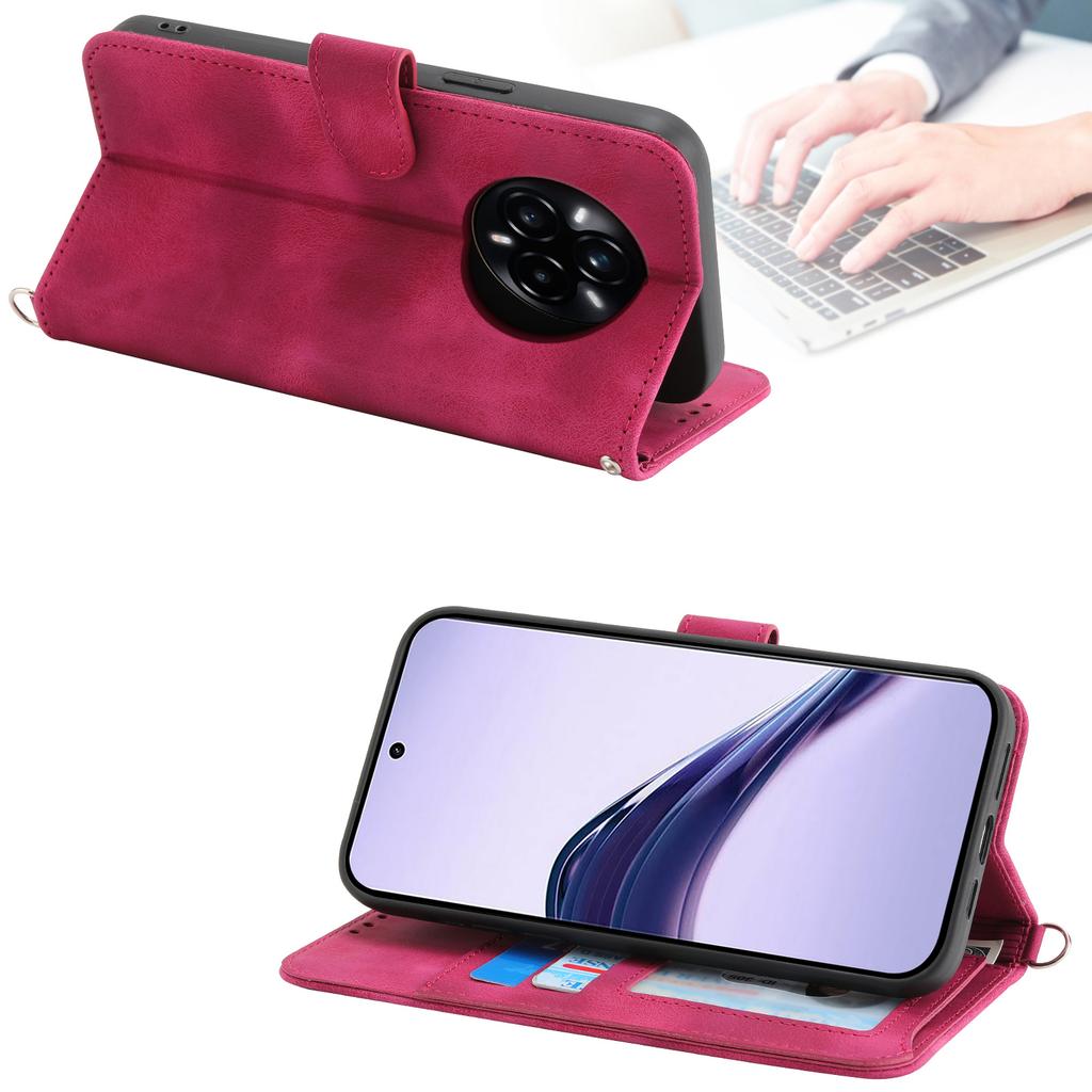 For Realme 14 Pro 5G Case Flower Pattern PU Leather Wallet Phone Cover with Strap