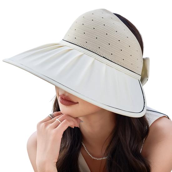 Women's Sun Visor Hat Summer Large Brim Fishing Cap with Bow UV Protection Half Open Top Beach Hat for Hiking Travel