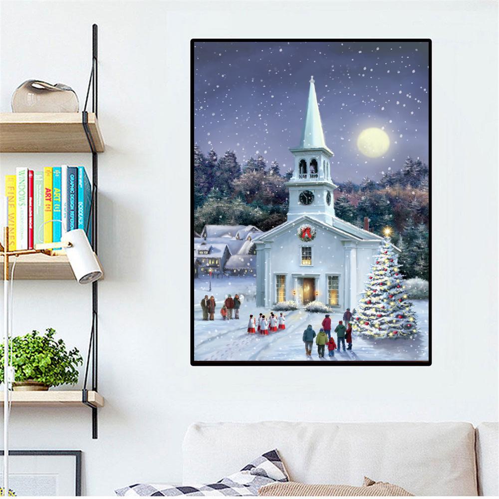 Square / Round Diamond Embroidery Christmas Church Winter Scenery 5D DIY Diamond Painting Cross Stitch Diamond Mosaic